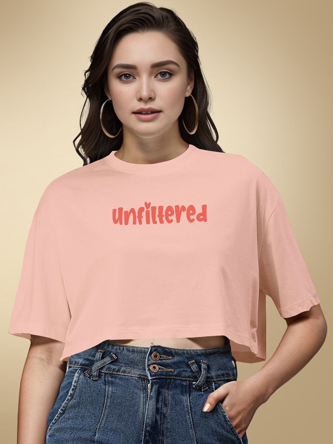 

HERE&NOW Typography Round Neck Boxy T-shirt, Coral