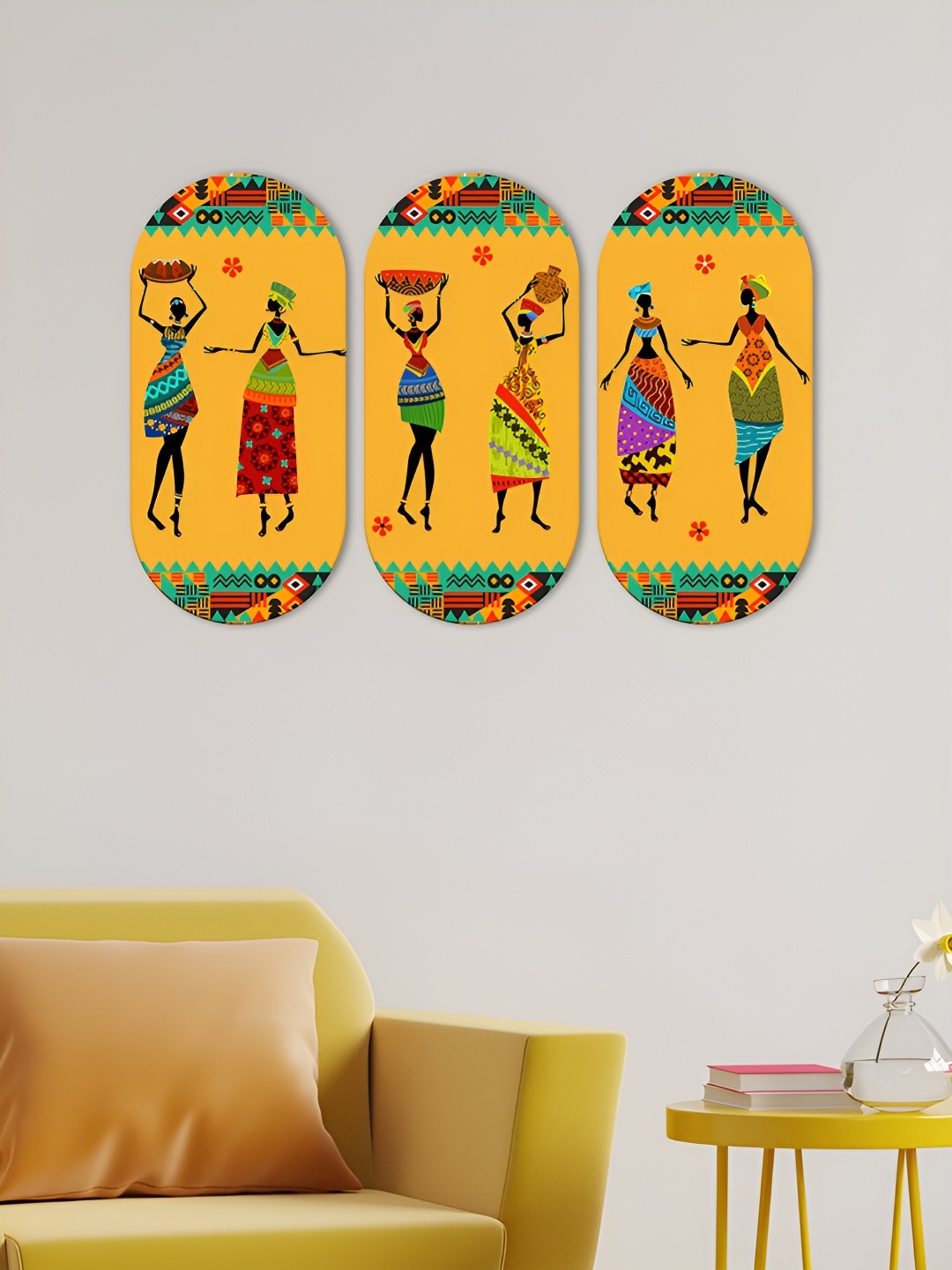 

ArtVibes Orange & Green 3 Pieces Printed Wooden Wall Hangings