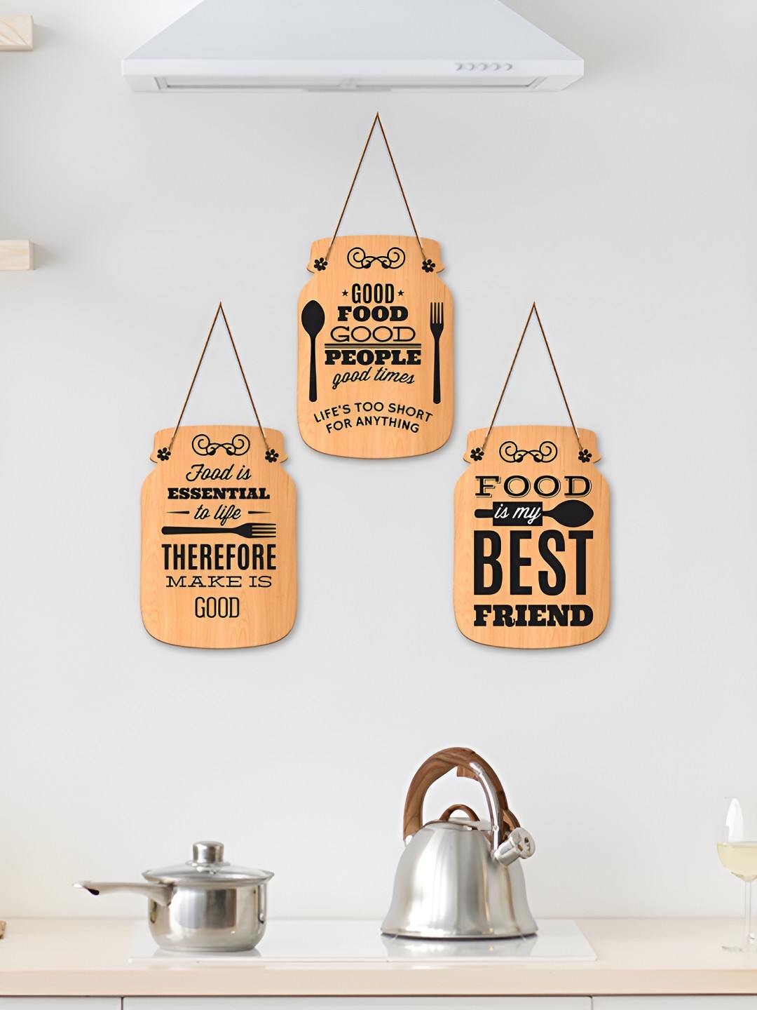 

ArtVibes Brown & Black 3 Pieces Printed Quotes Wooden Wall Hanging