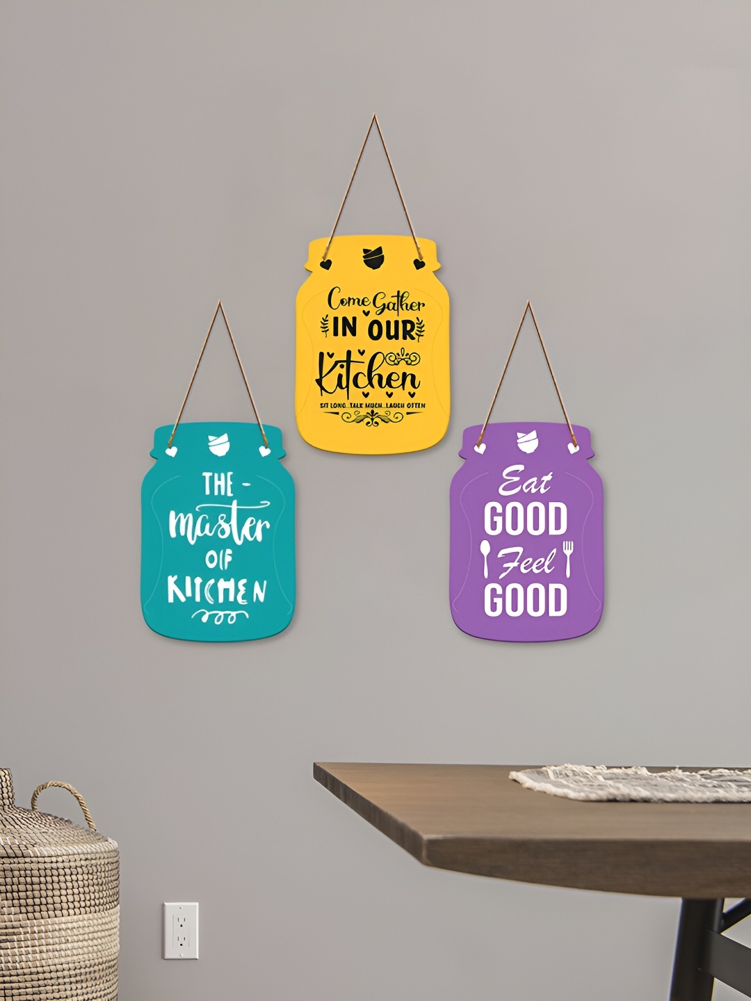 

ArtVibes Purple & Green 3 Pieces Quotes Printed Wooden Wall Hangings