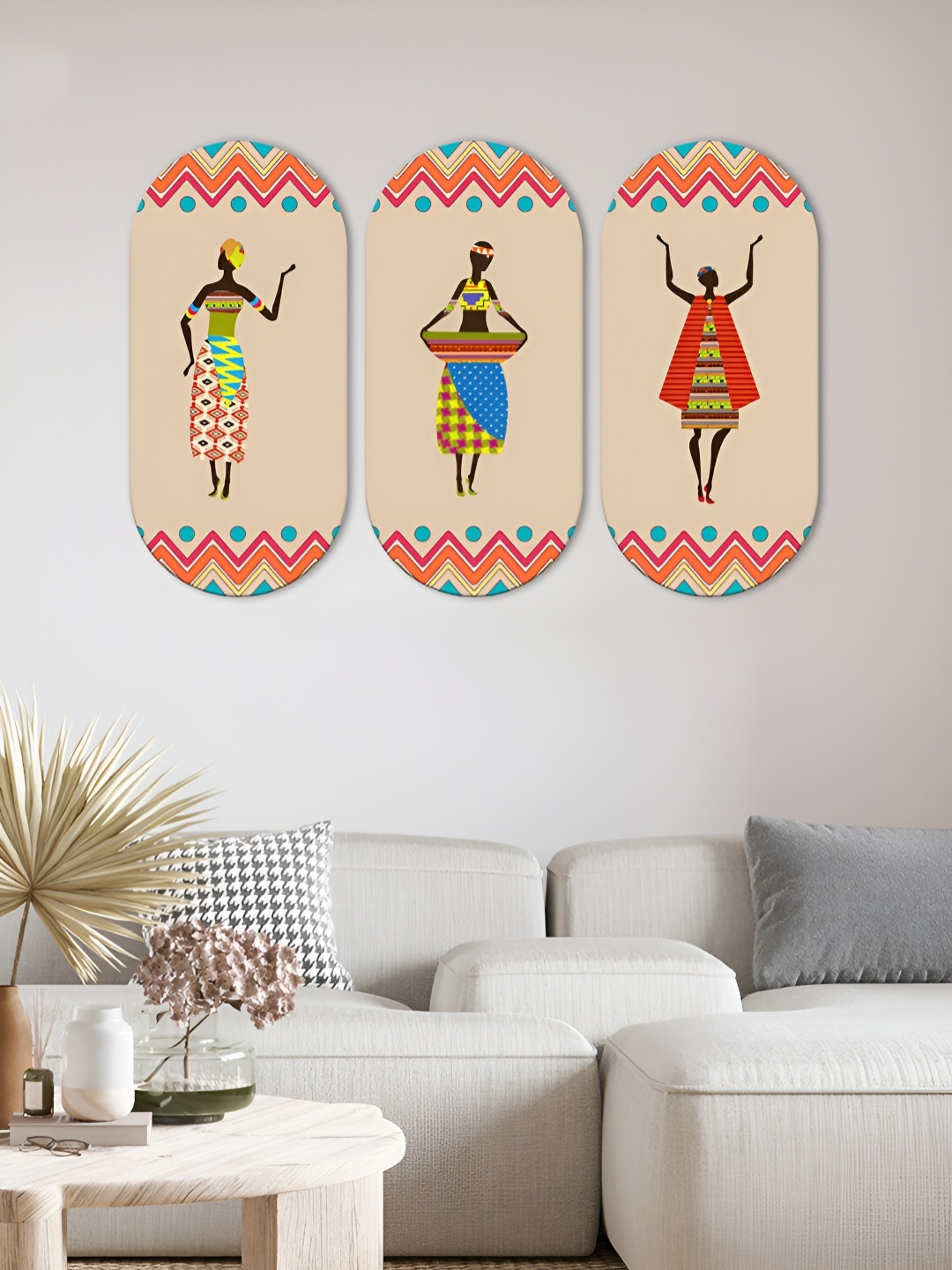 

ArtVibes Brown & Orange 3 Pieces Printed Wooden Wall Hangings
