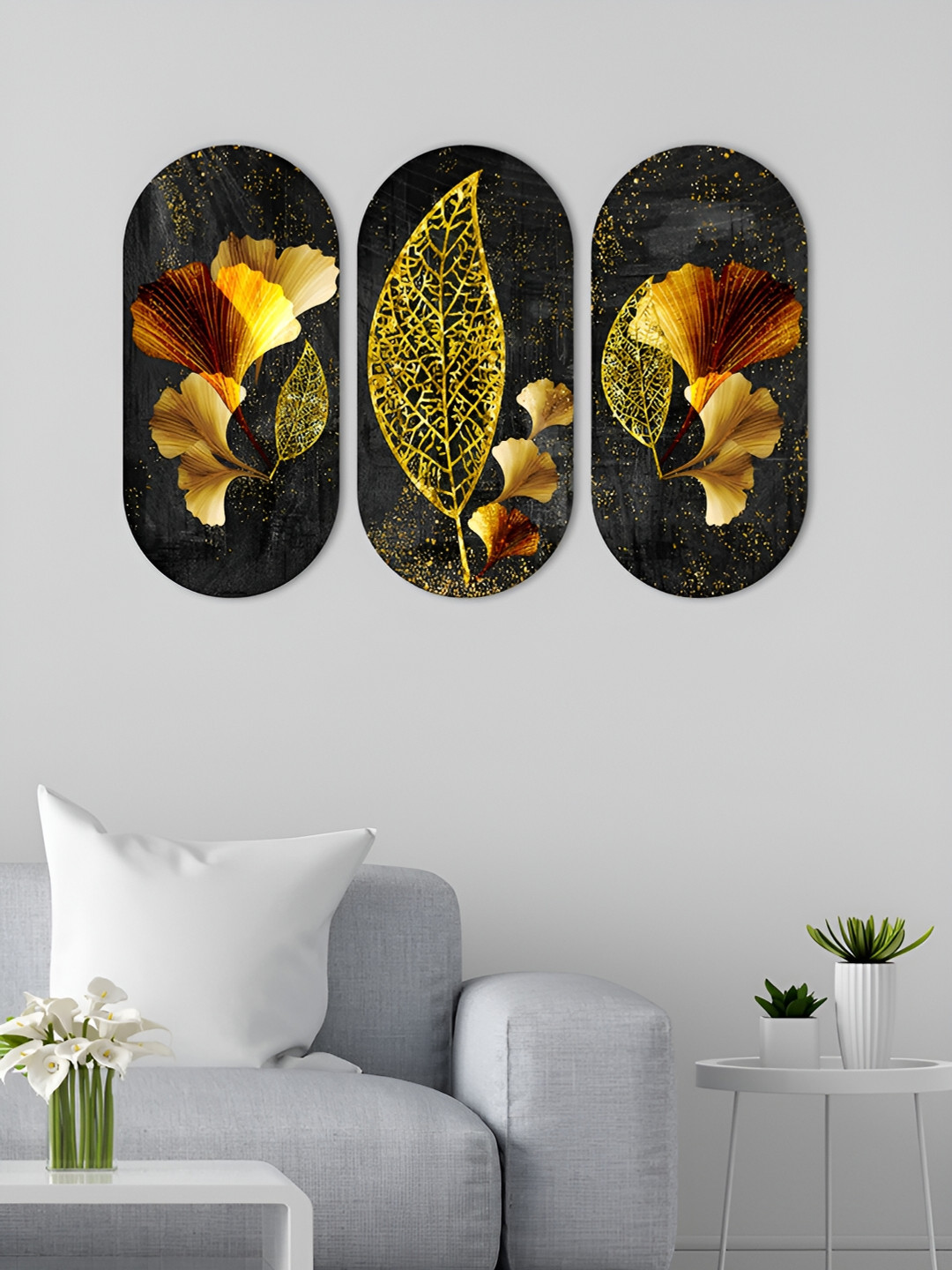 

ArtVibes Black & Yellow 3 Pieces Leaf Wooden Wall Hangings