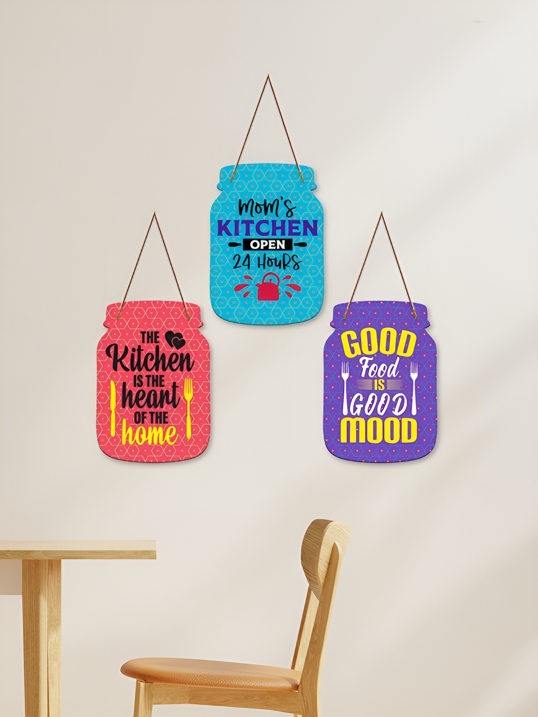 

ArtVibes 3 Pieces Blue Quotes Wooden Wall Hangings, Red