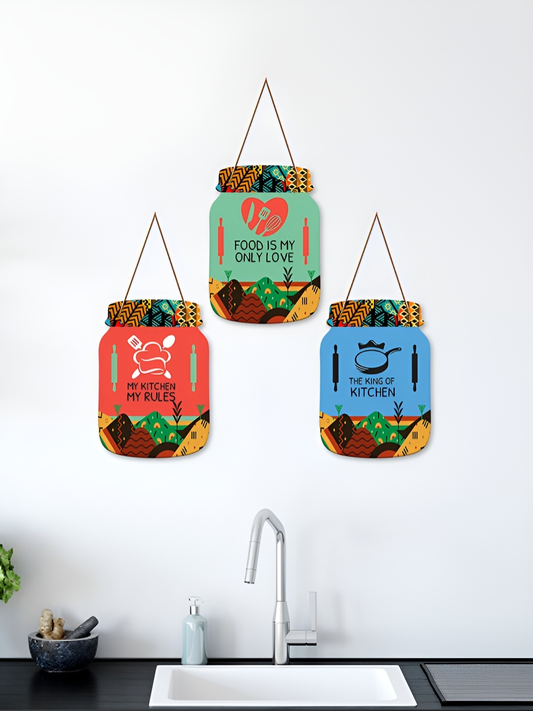 

ArtVibes Blue 3 Pieces Quotes Wooden Wall Hangings
