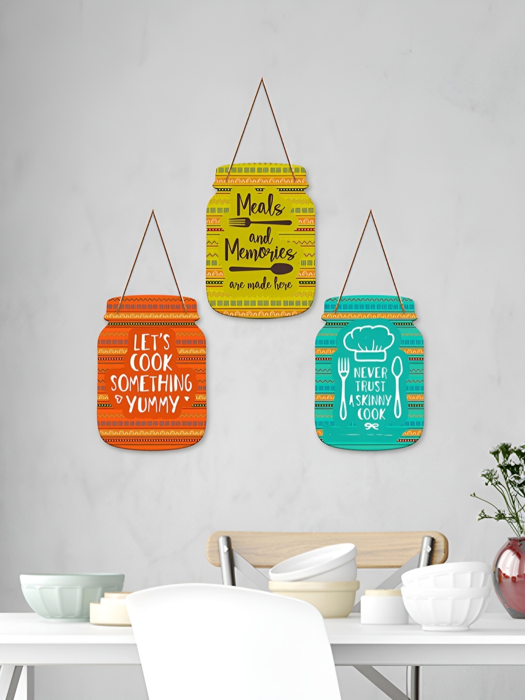 

ArtVibes Green & Orange 3 Pieces Quotes Wooden Wall Hangings