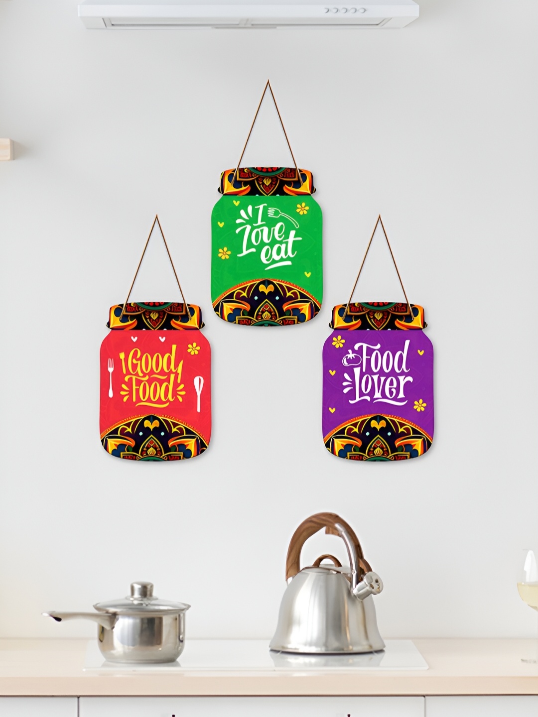 

ArtVibes 3 Pieces Green Quotes Wooden Wall Hangings