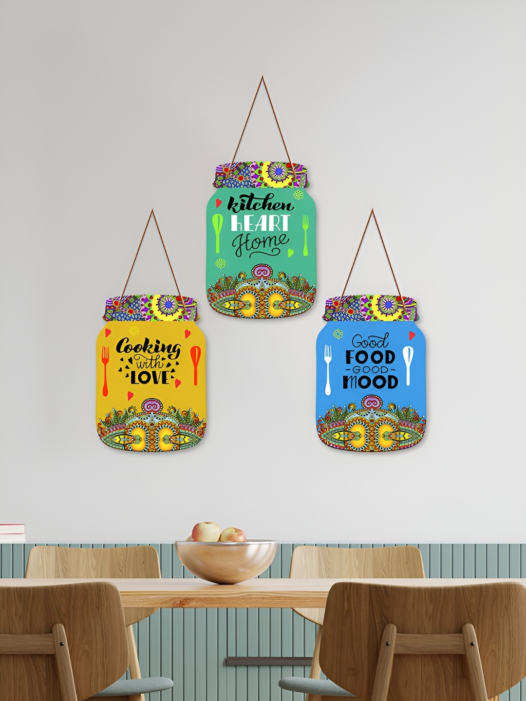 

ArtVibes 3 Pieces Blue Quotes Wooden Wall Hangings