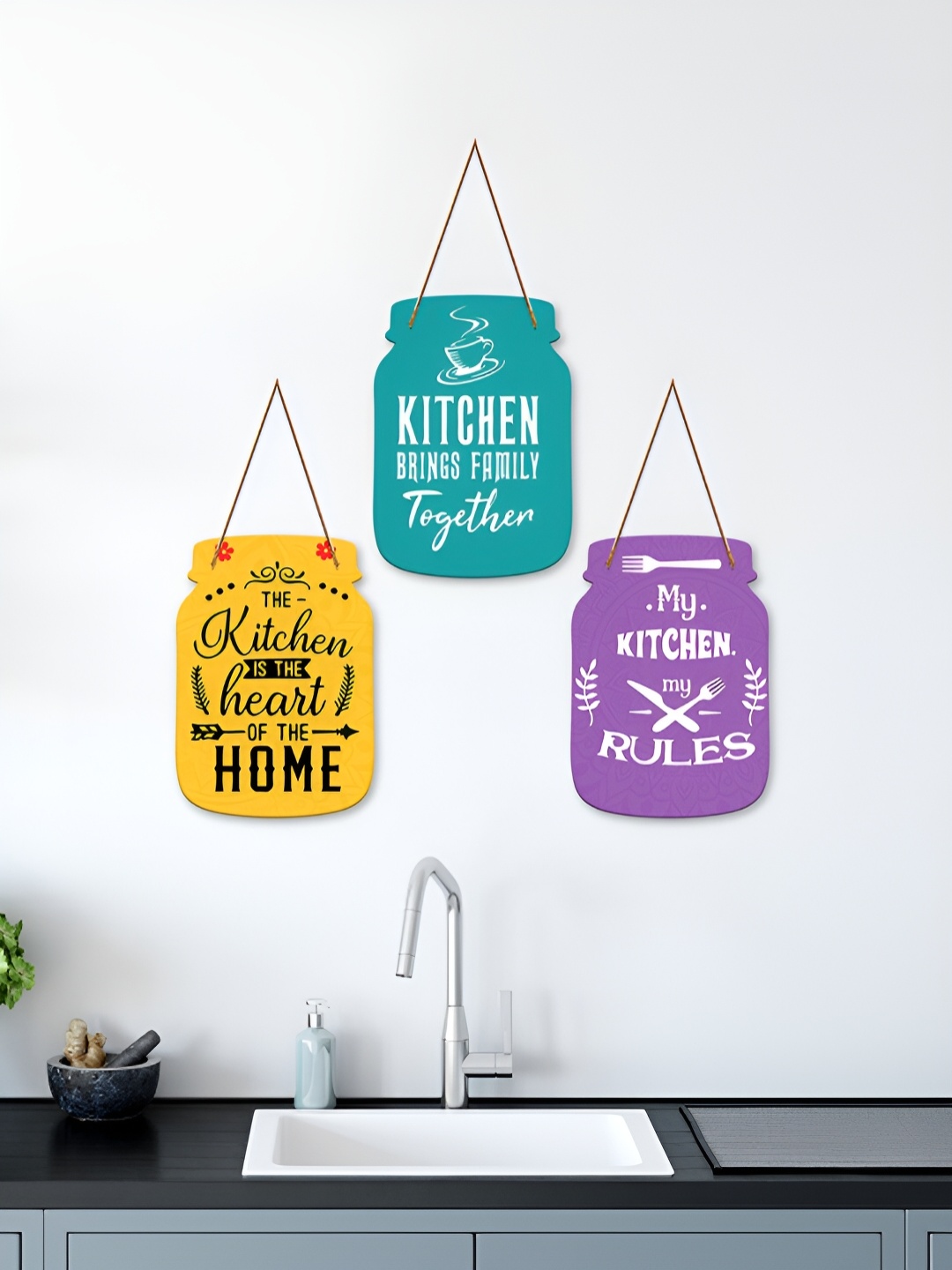 

ArtVibes 3 Pieces Purple Quotes Printed Wooden Wall Hangings