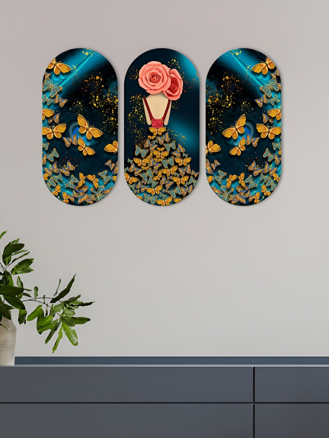 

ArtVibes Teal 3 Pcs Black Quotes Printed Wooden Wall Hangings