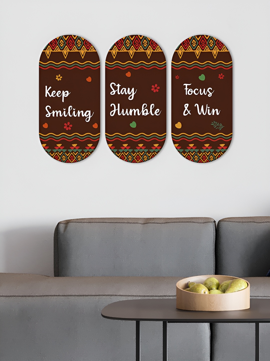 

ArtVibes 3Pcs Brown Quotes Printed Wooden Wall Hangings