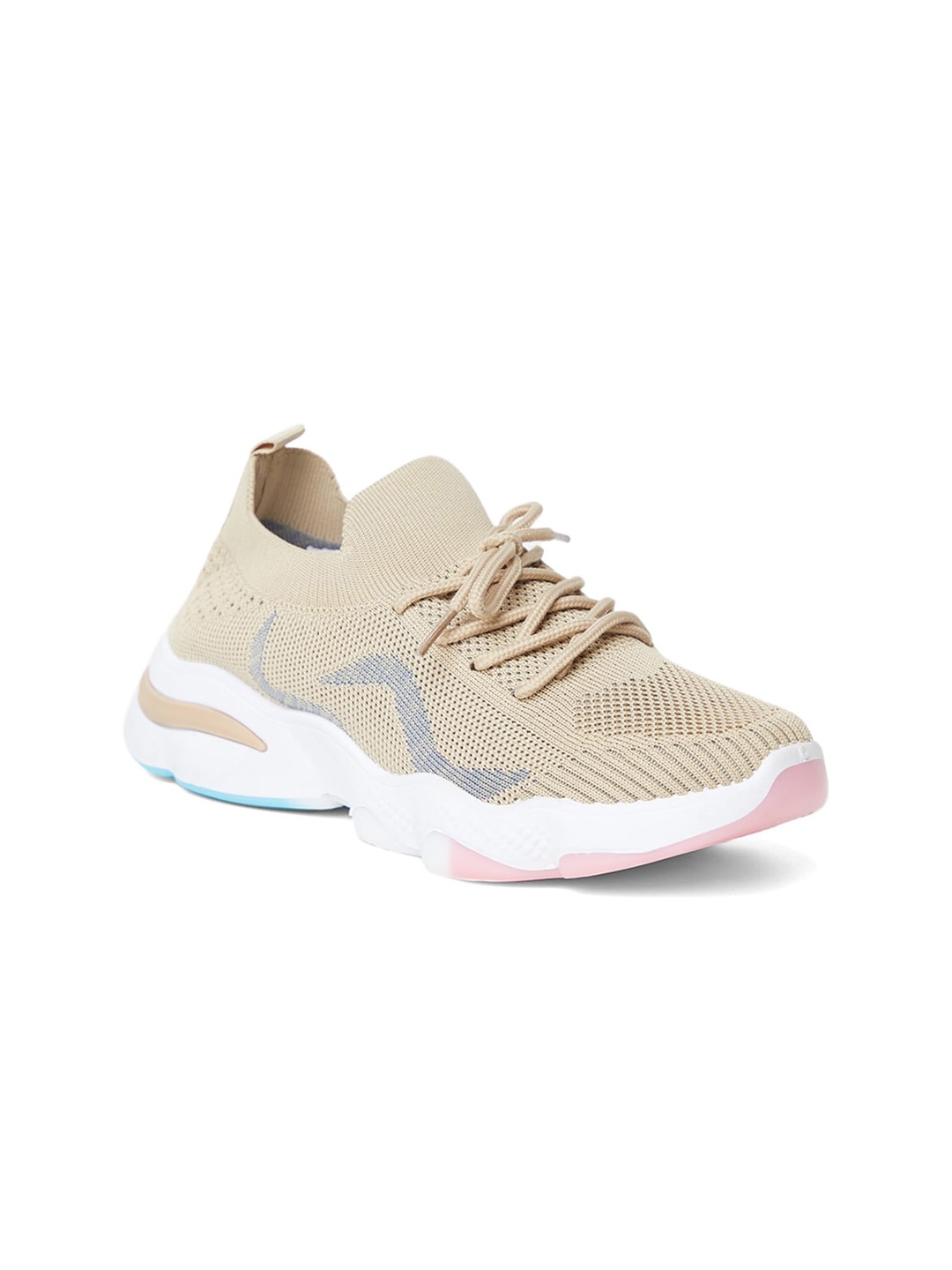 

The Roadster Lifestyle Co. Women Beige Textured Comfort Insole Contrast Sole Sneakers