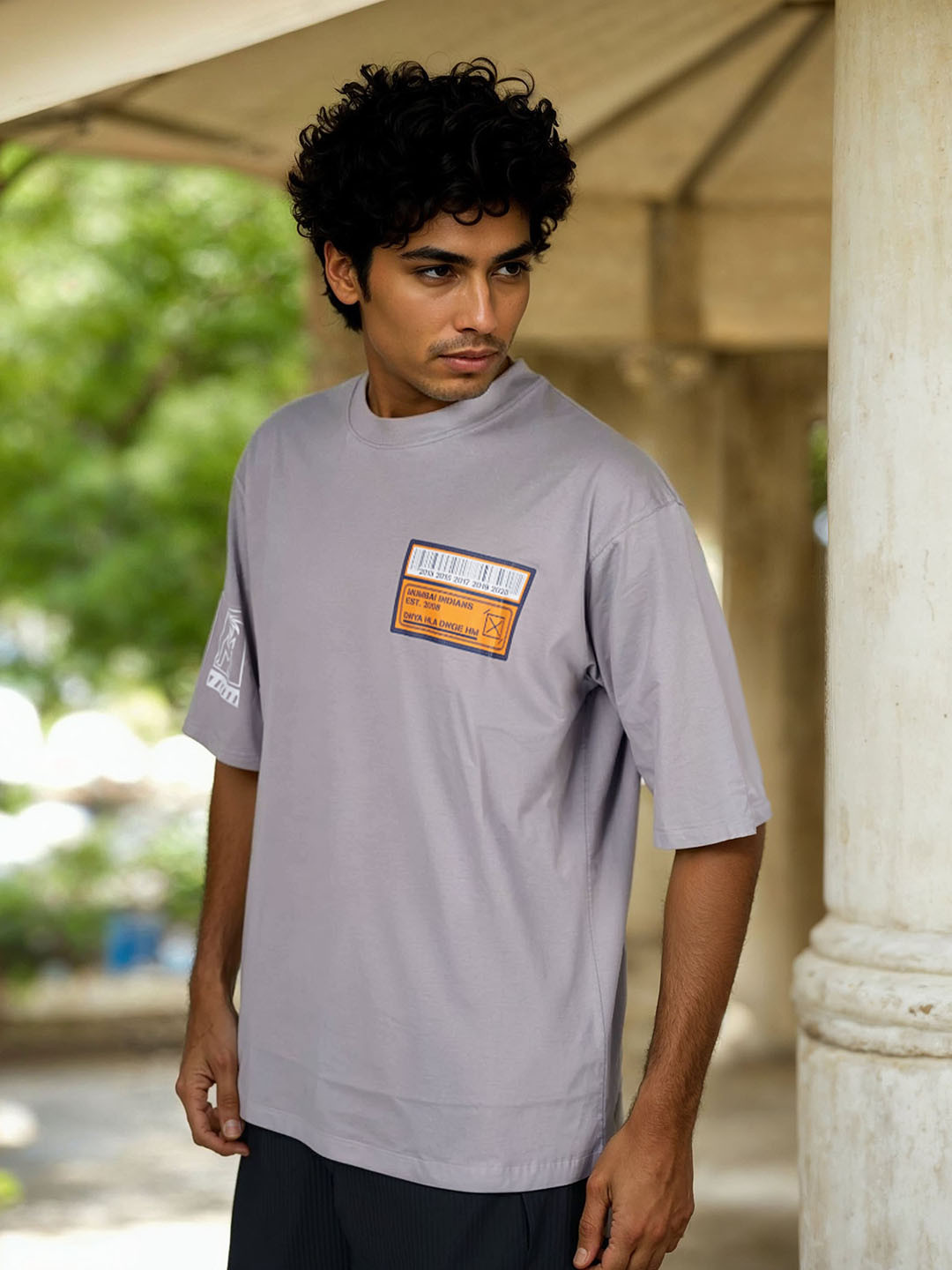 

Celio Mumbai Indians Graphic Printed Oversized Cotton T-shirt, Grey