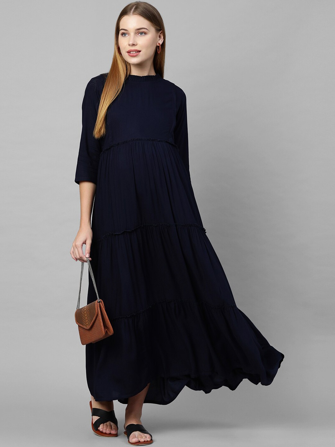 

MomToBe Gathered Detailed Maternity Maxi Dress, Navy blue