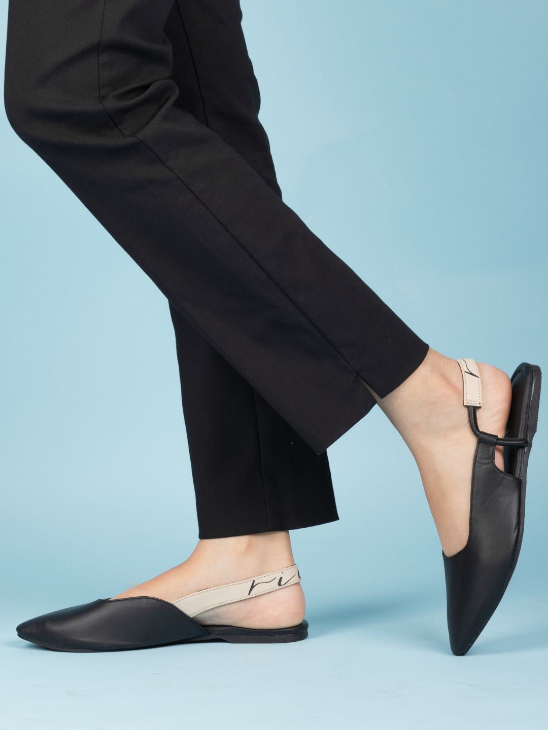 

RIVR Pointed Toe Backstrap Ballerinas, Black
