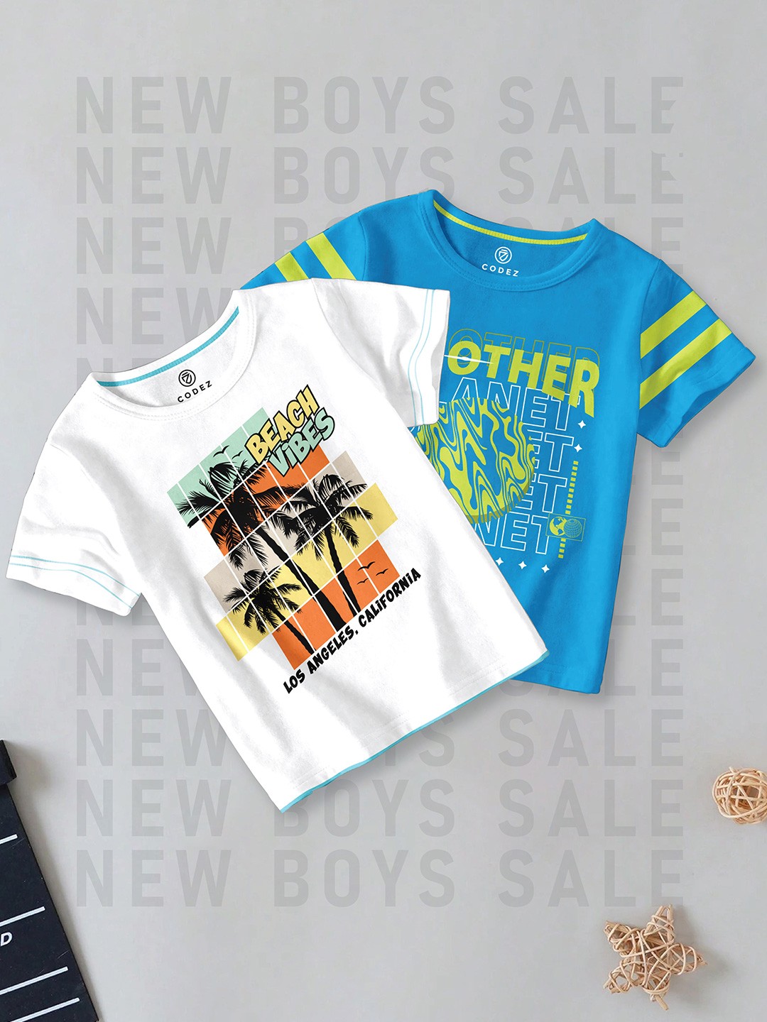 

CODEZ Boys Pack Of 2 Typography Printed Cotton T-shirts, White