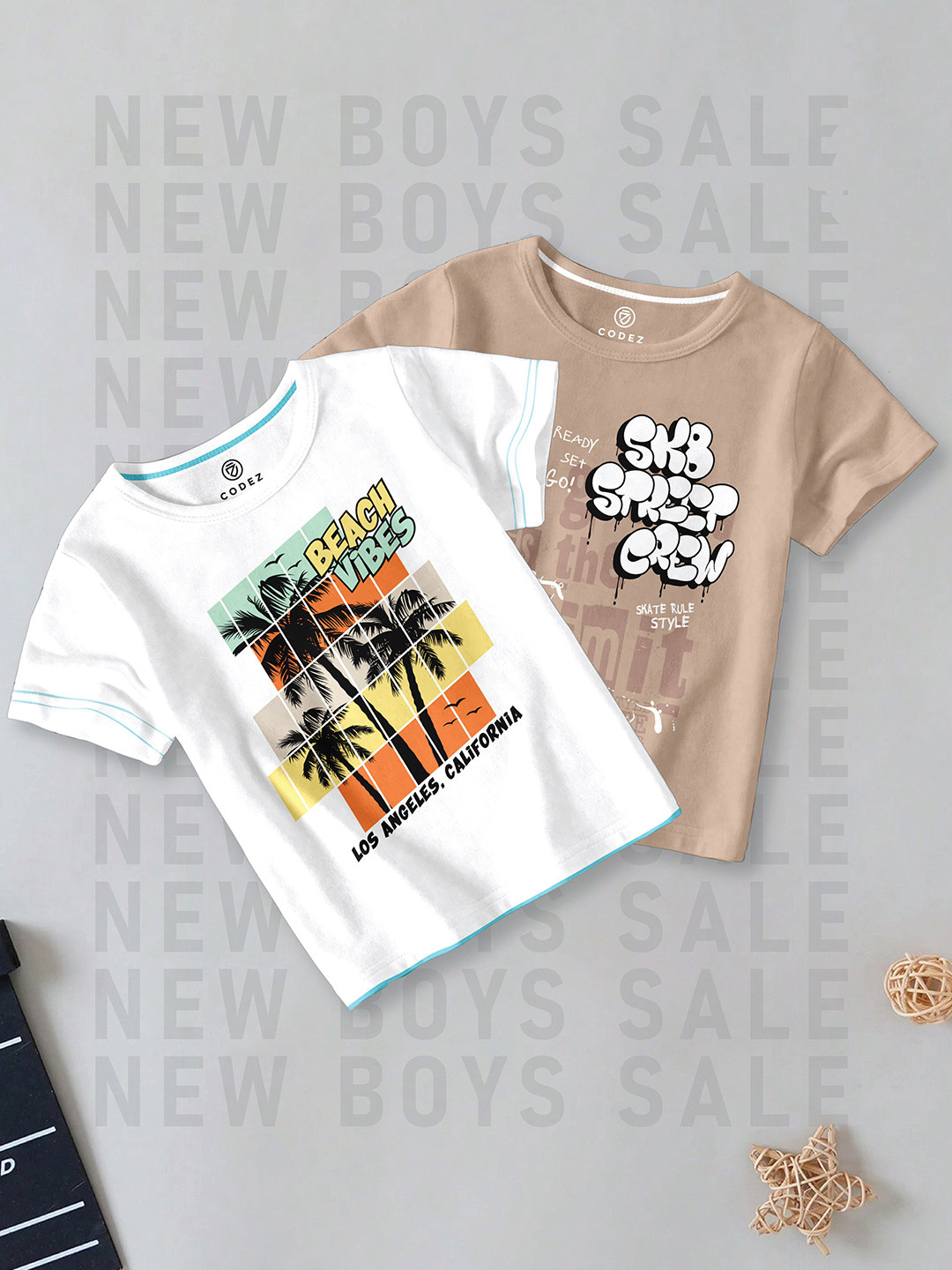 

CODEZ Boys Pack Of 2 Typography Printed Cotton T-shirts, White