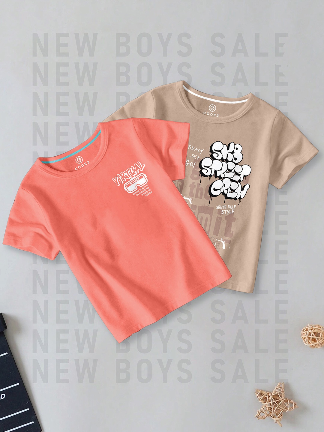 

CODEZ Boys Pack Of 2 Typography Printed Cotton T-shirts, Brown