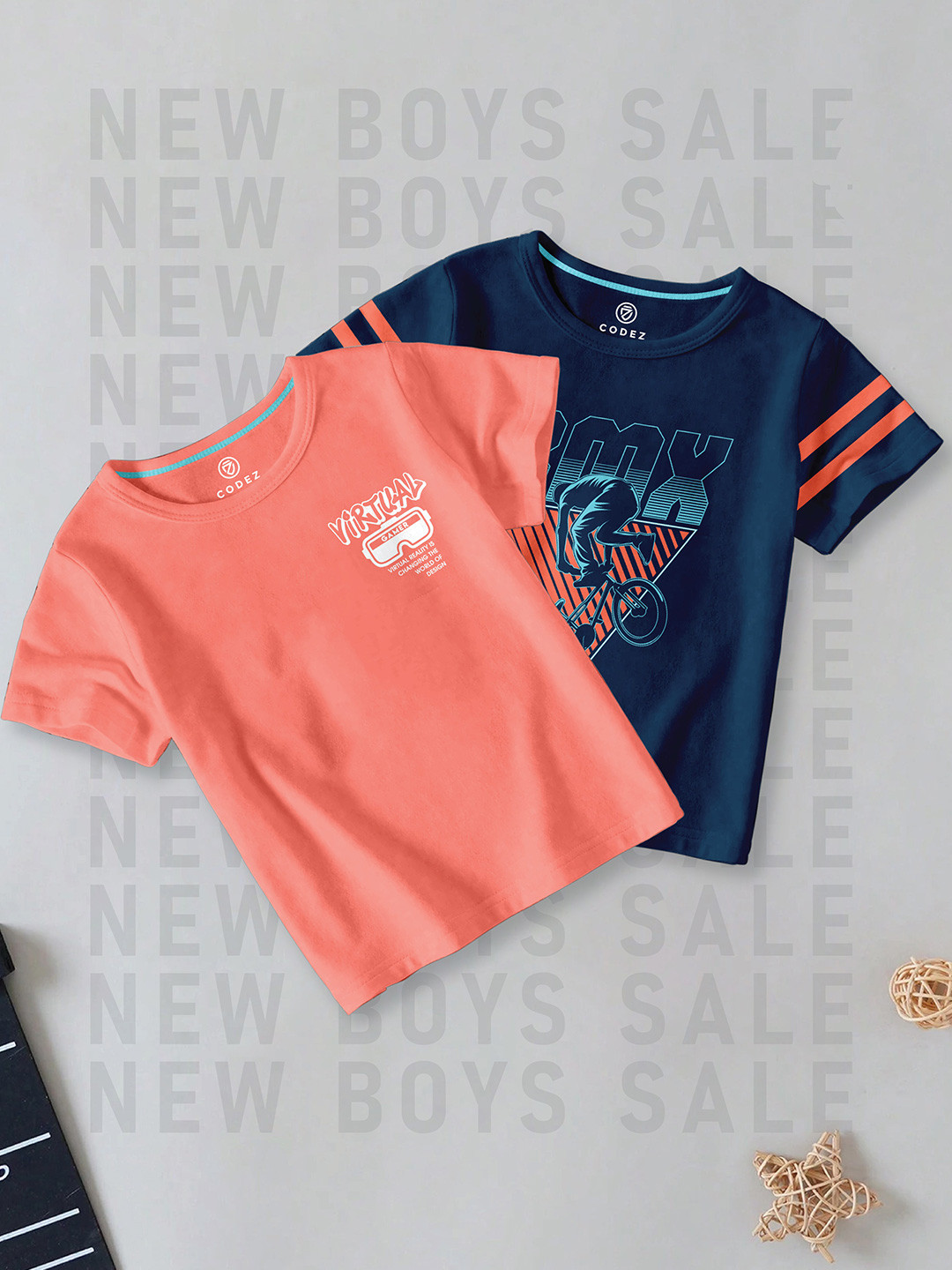 

CODEZ Boys Pack Of 2 Typography Printed T-shirts, Orange