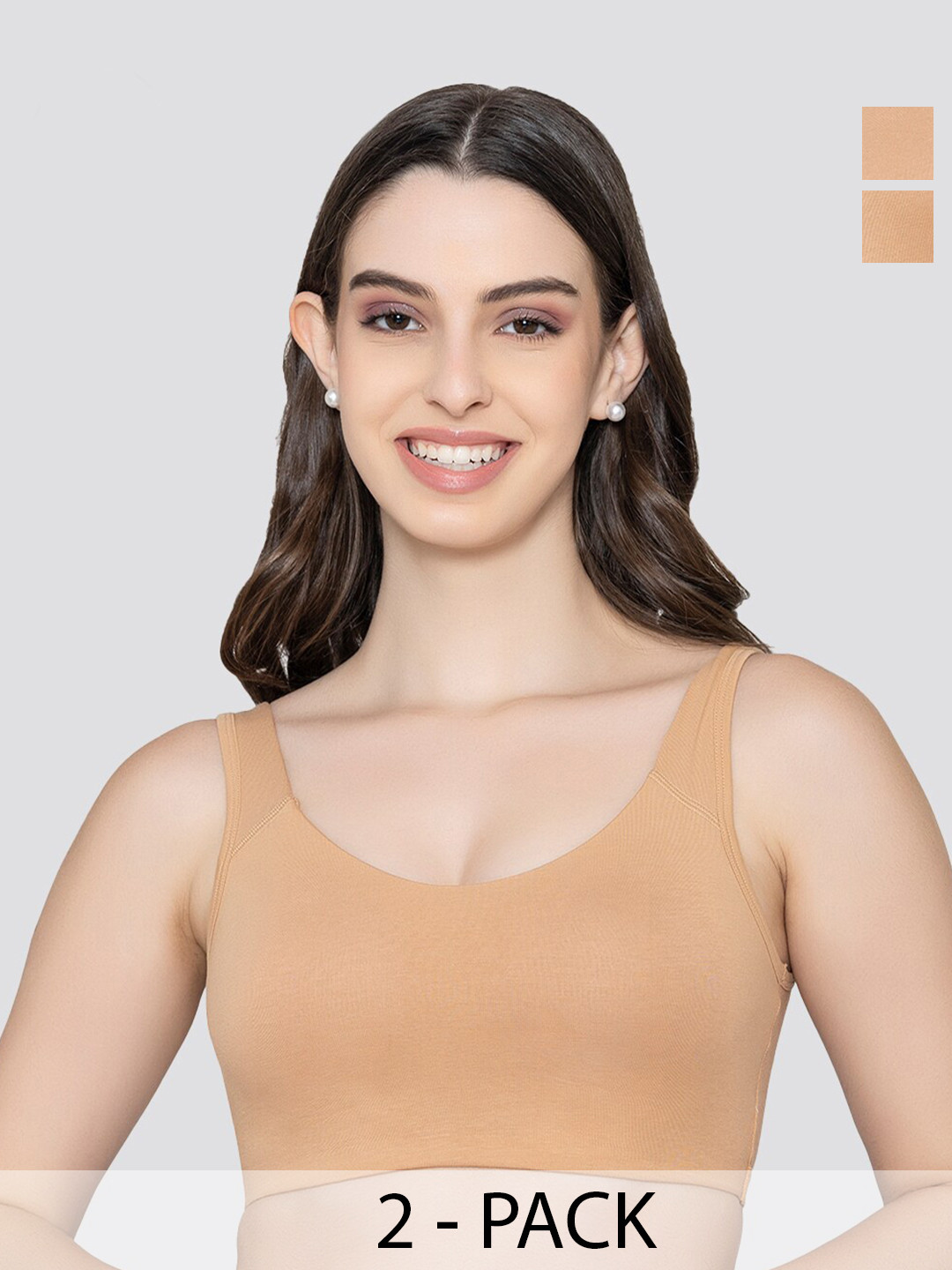 

K LINGERIE Pack of 2Daisey Flexible Fit Medium Impact Sports Bra for Light Workouts, Nude