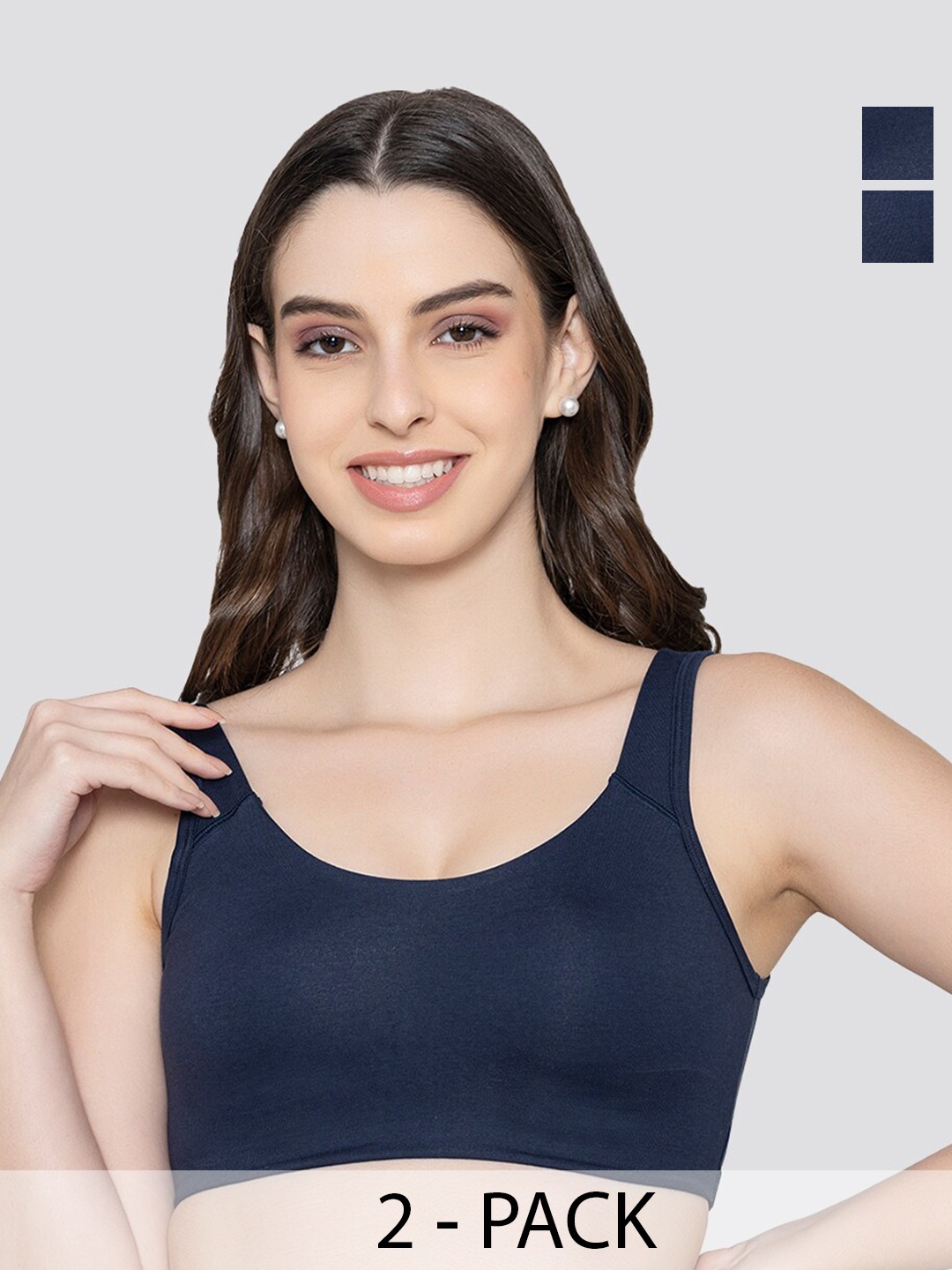 

K LINGERIE Pack of 2 Daisey Flexible Fit Medium Impact Sports Bra for Light Workouts, Navy blue