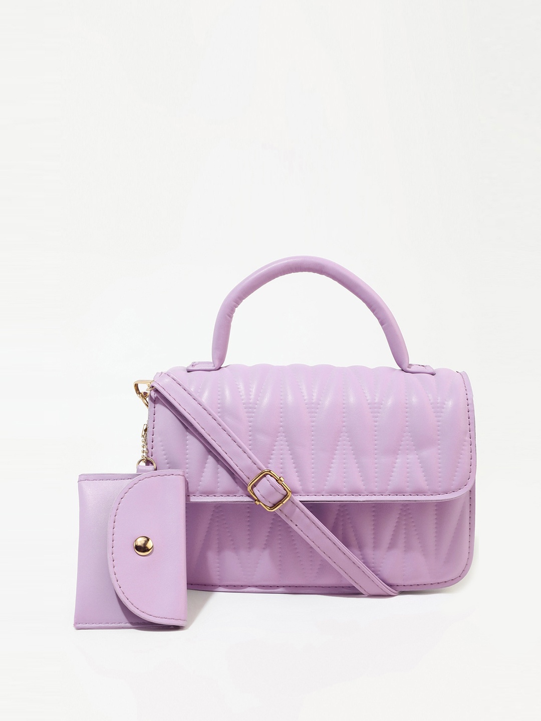 

LULU & SKY PU Structured Sling Bag with Quilted, Purple