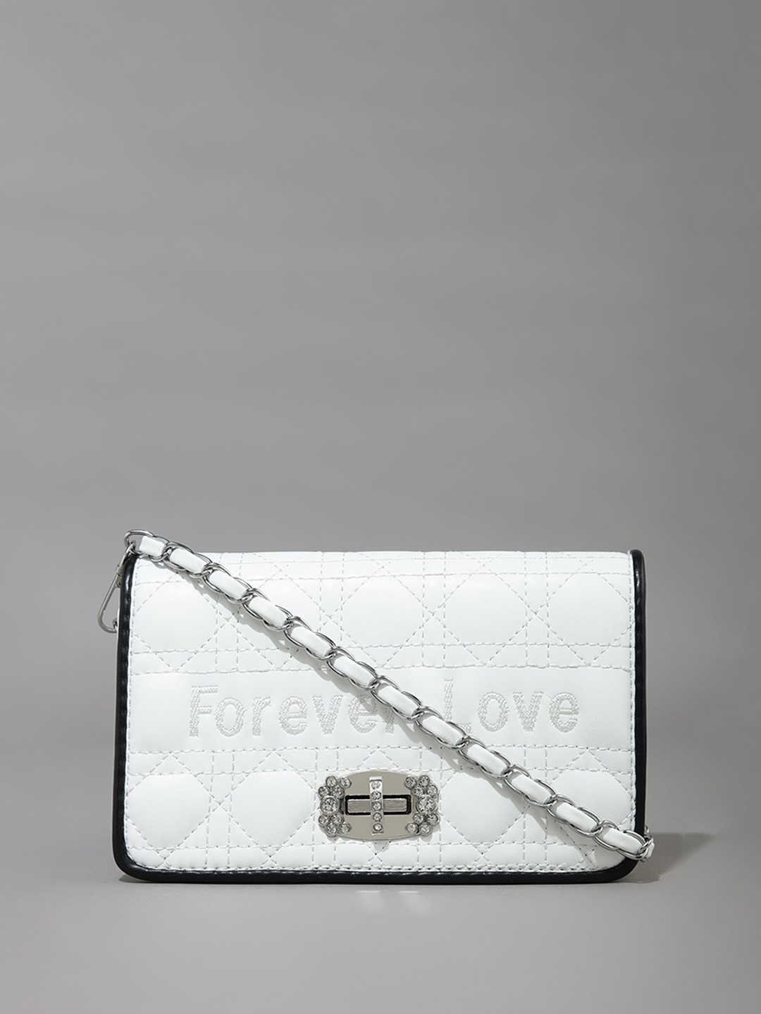 

LULU & SKY Textured Structured Sling Bag, White