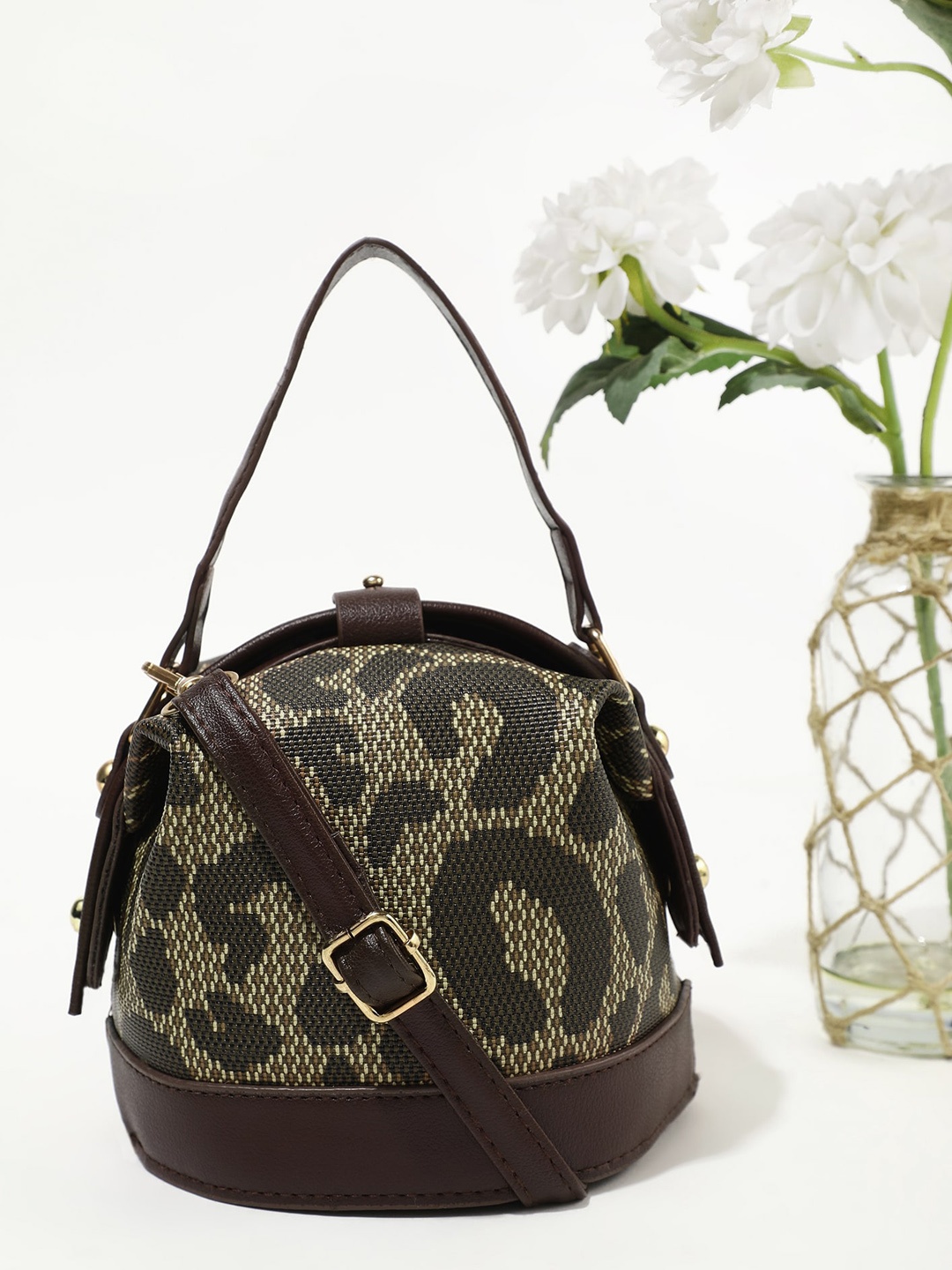 

LULU & SKY Embellished PU Structured Handheld Bag, Brown