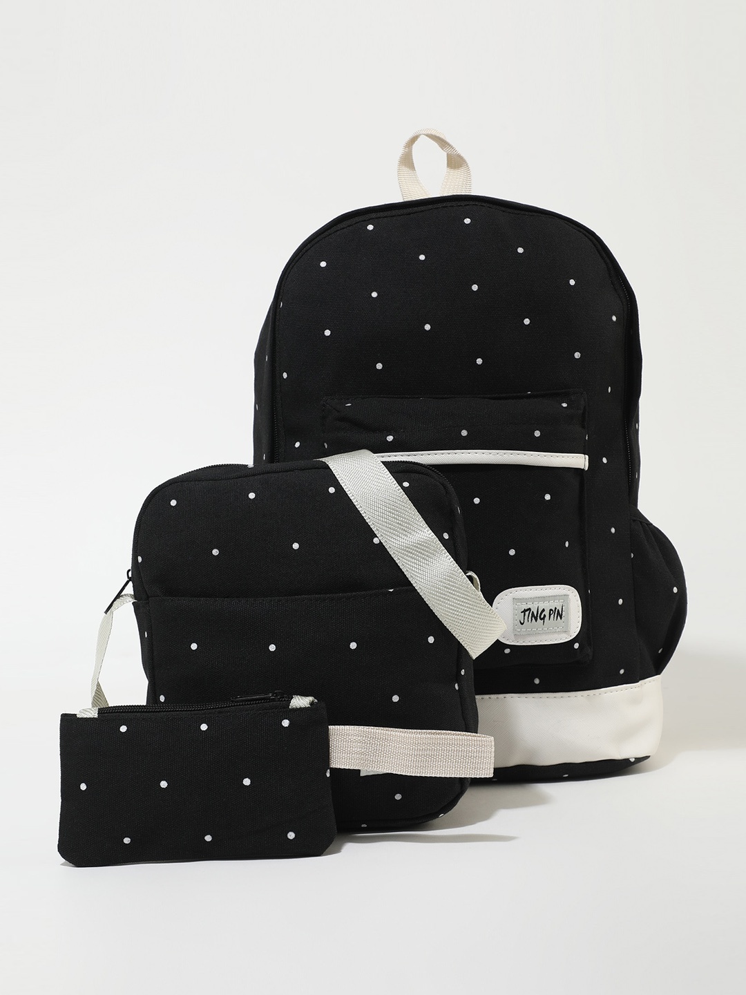 

LULU & SKY Polka Dots Printed Ergonomic Backpack, Black