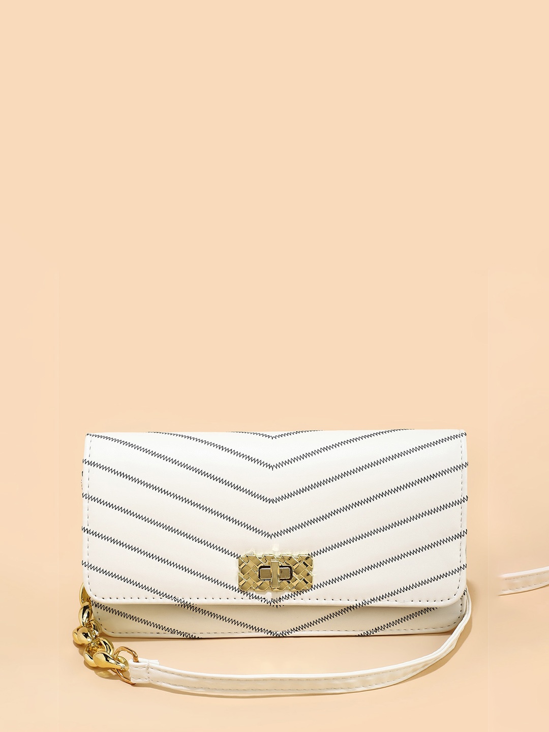 

LULU & SKY Striped PU Structured Sling Bag, White