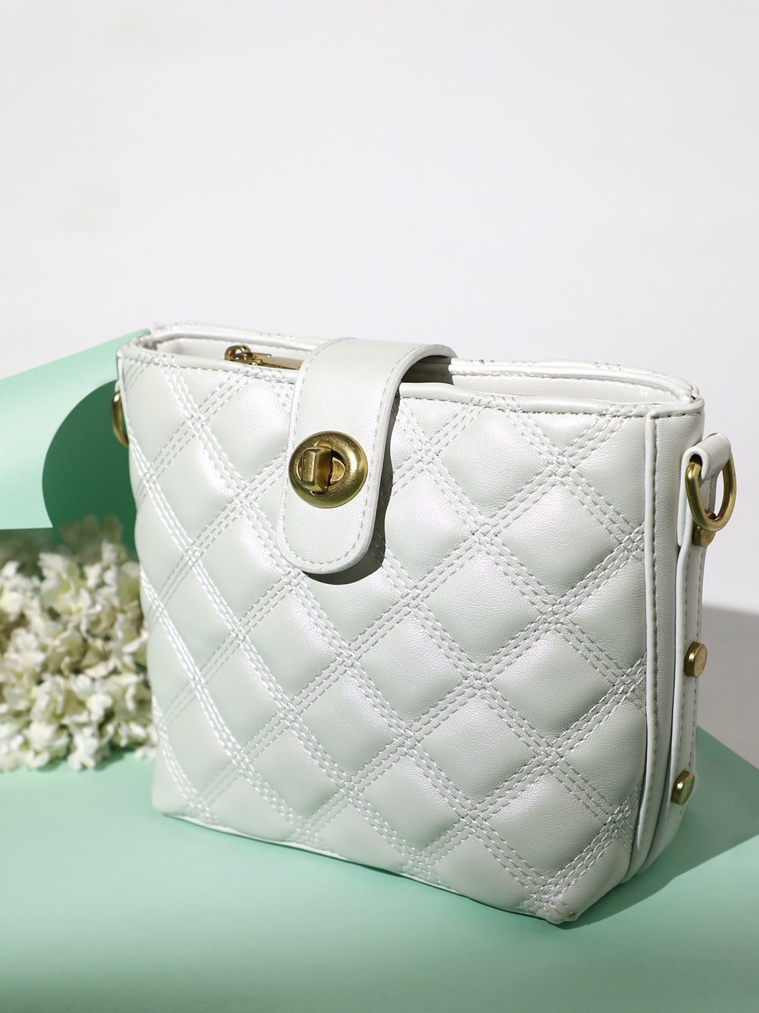 

LULU & SKY Textured Structured Sling Bag, White