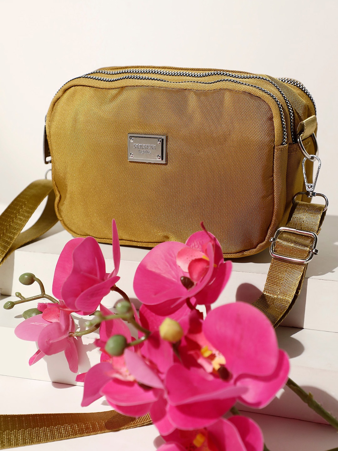 

LULU & SKY Textured Zip Detail Sling Bag, Yellow