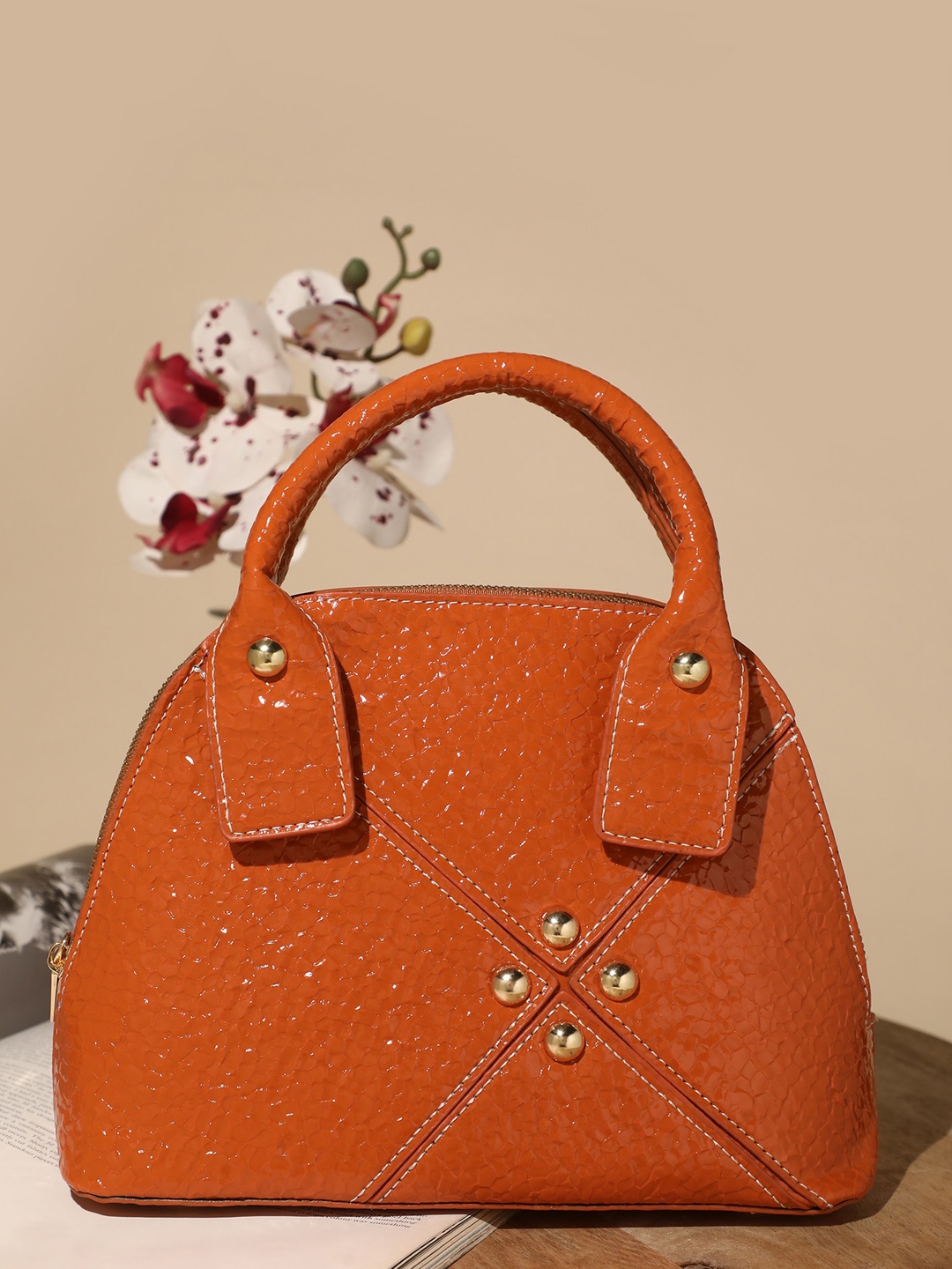 

LULU & SKY Textured Structured Handheld Bag, Brown