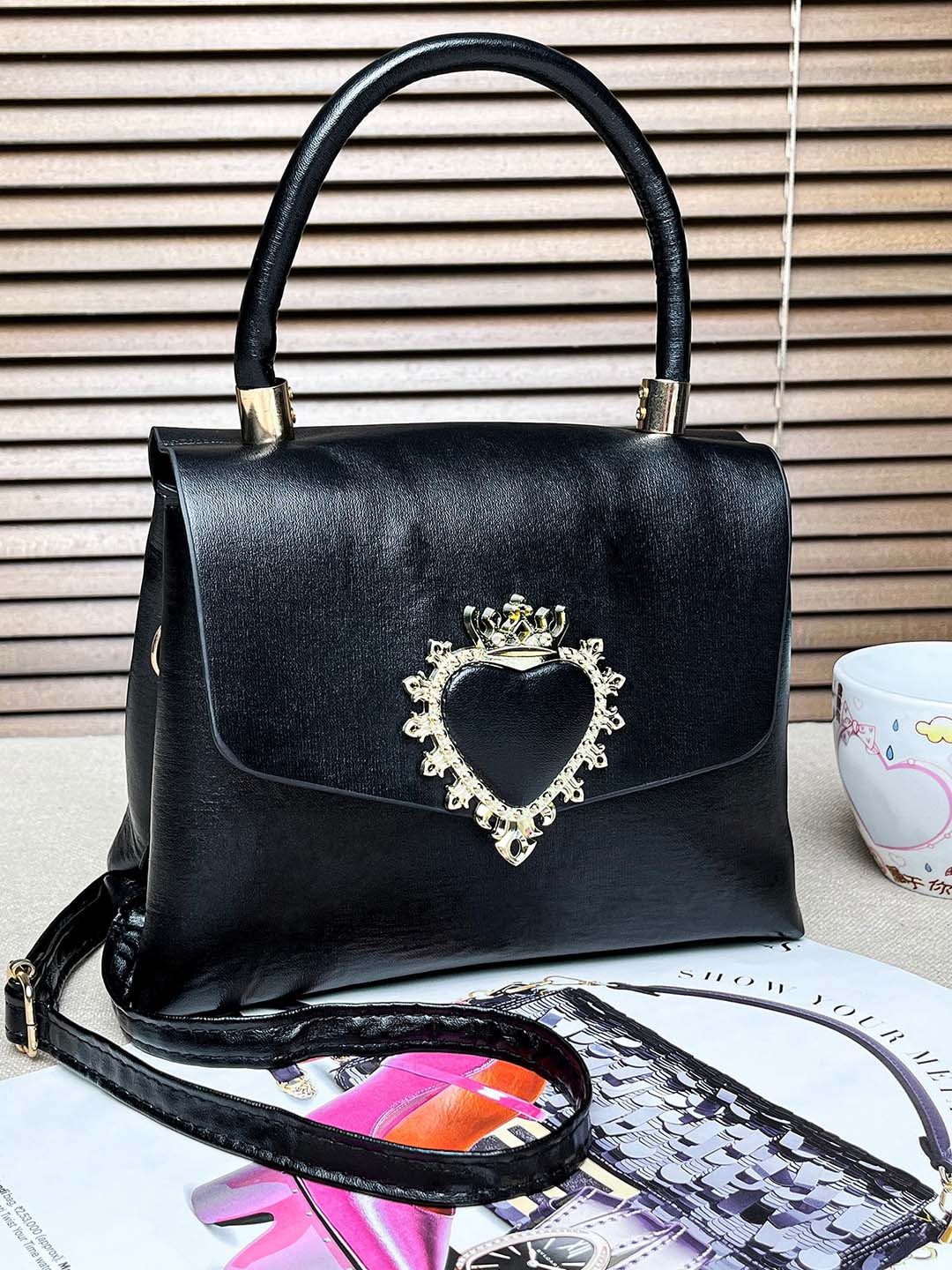 

LULU & SKY Leather Structured Handheld Bag, Black