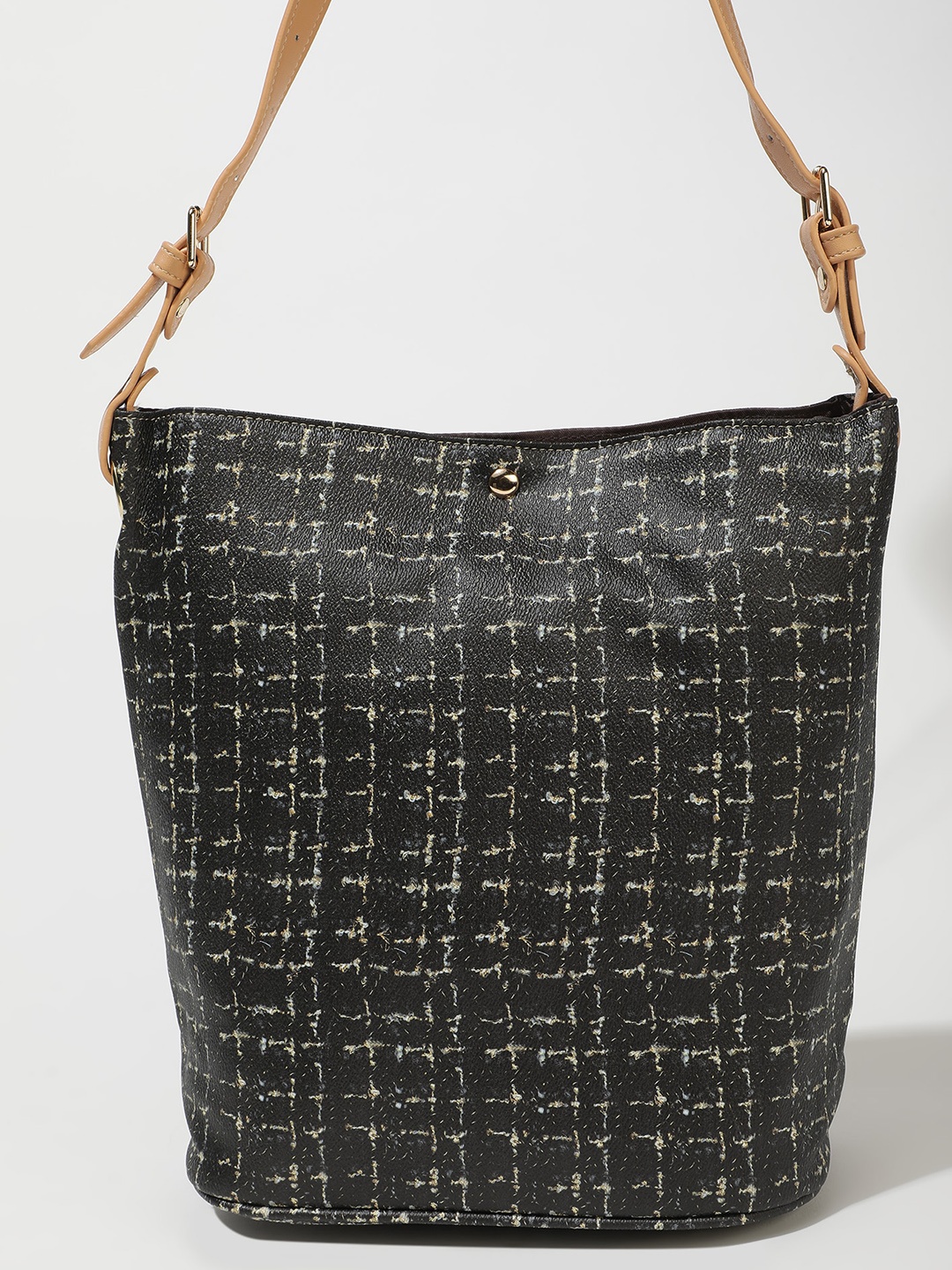 

LULU & SKY Oversized Printed Structured Hobo Bag, Black