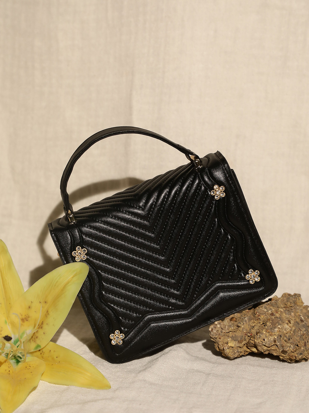 

LULU & SKY PU Oversized Structured Handheld Bag, Black