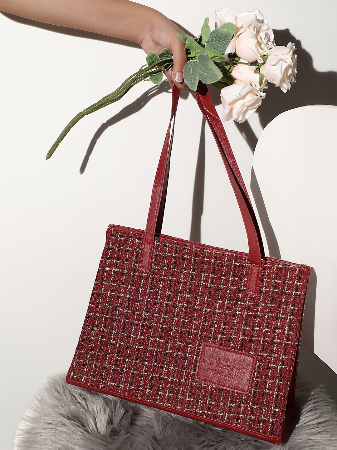 

LULU & SKY Textured Shoulder Bag, Red
