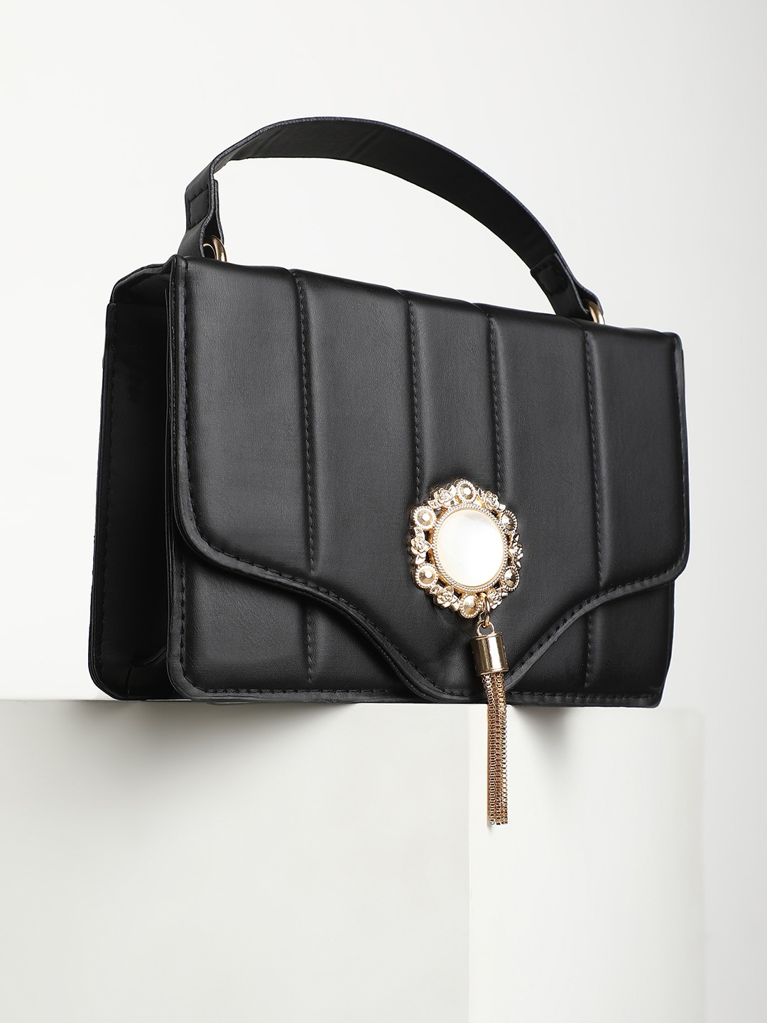 

LULU & SKY Textured Structured Handheld Bag, Black