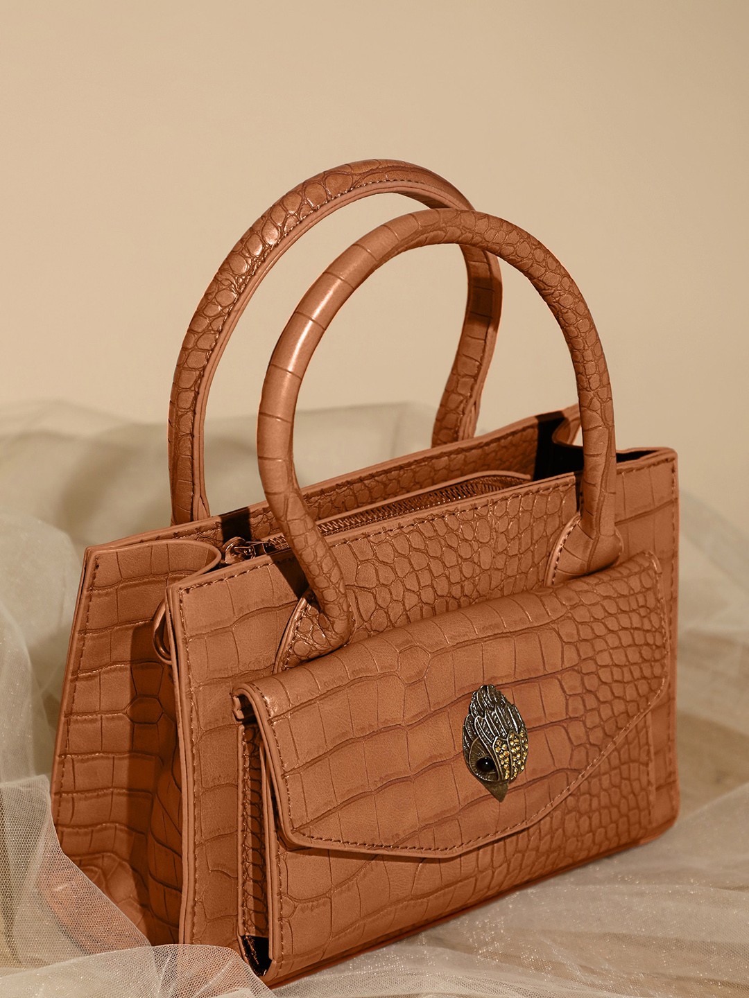 

LULU & SKY Textured Structured Handheld Bag, Brown
