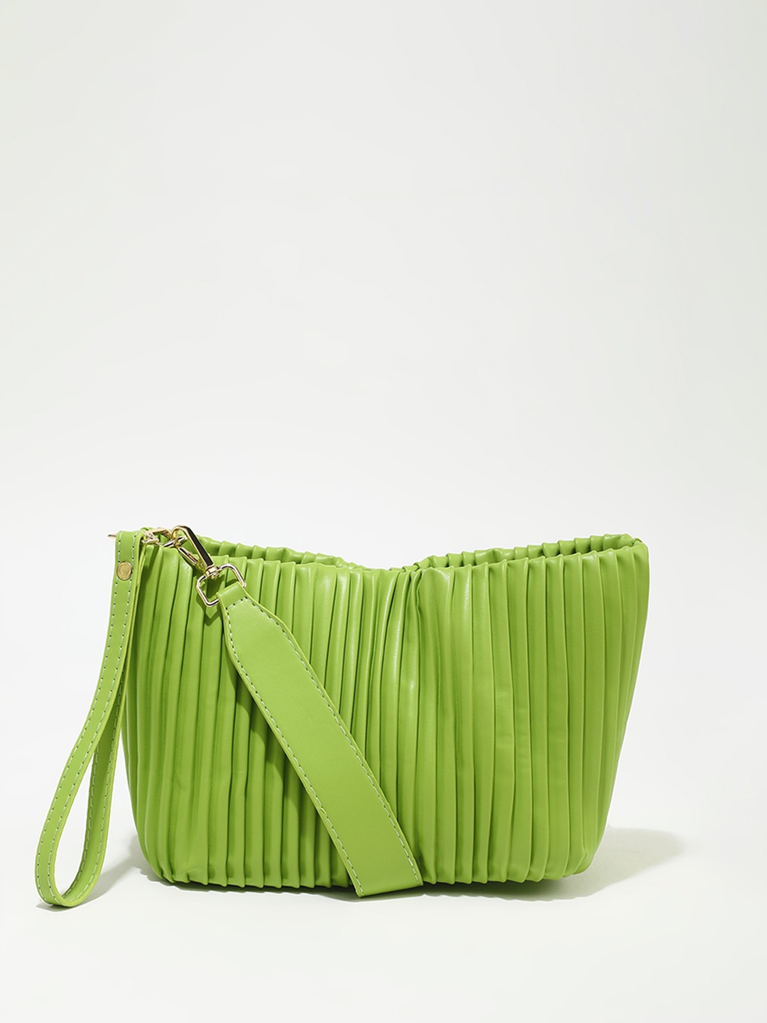 

LULU & SKY Textured Bucket Sling Bag, Green