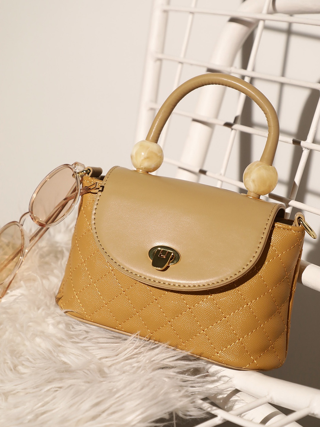

LULU & SKY Textured Structured Satchel Bag, Yellow