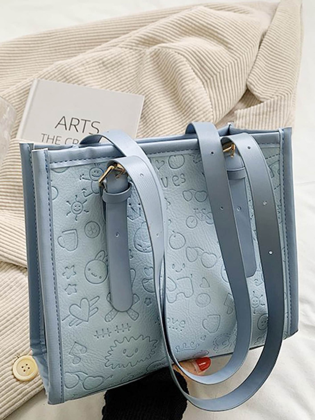 

LULU & SKY Comversational Textured Shopper Shoulder Bag, Blue