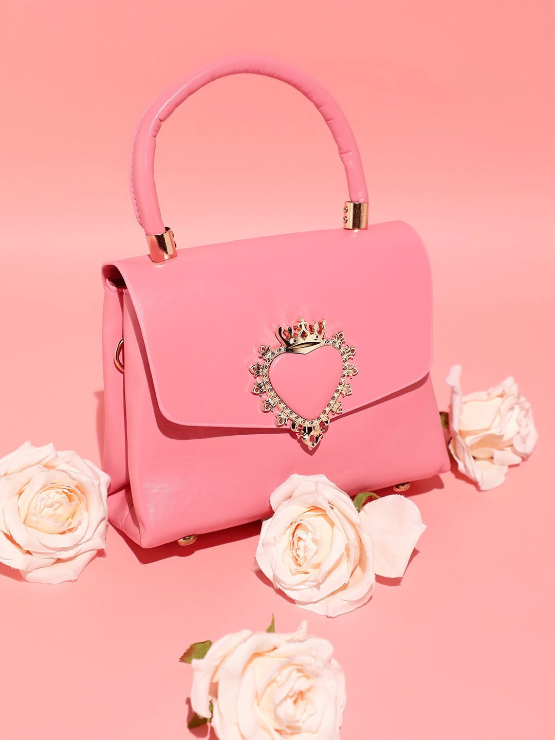 

LULU & SKY Structured Embellished Leather Handheld Bag, Pink