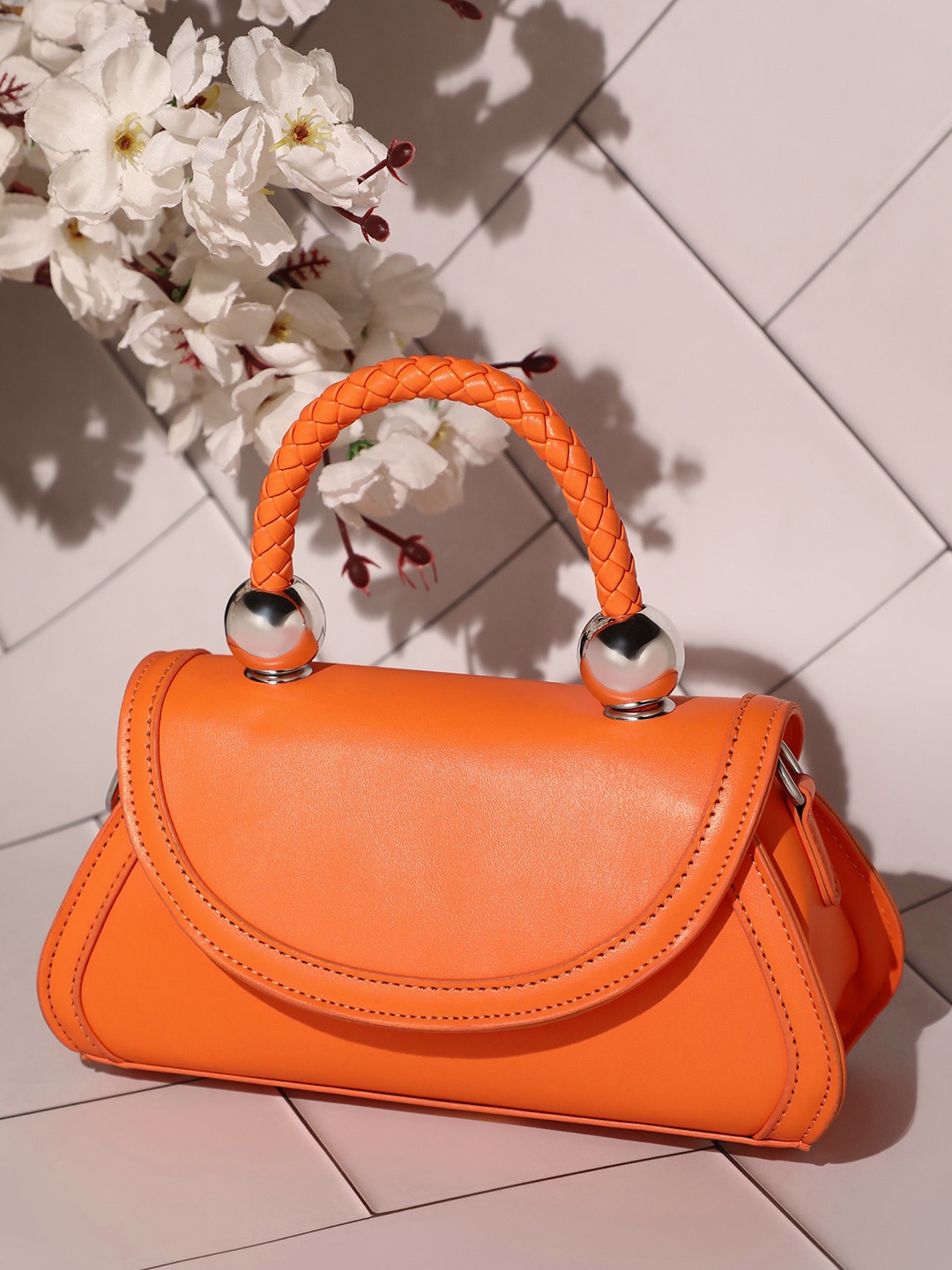 

LULU & SKY PU Structured Satchel, Orange