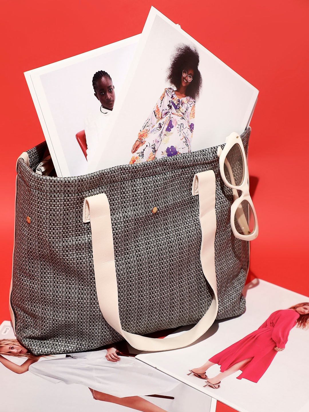 

LULU & SKY Textured Shopper Tote Bag With Pouch, Grey