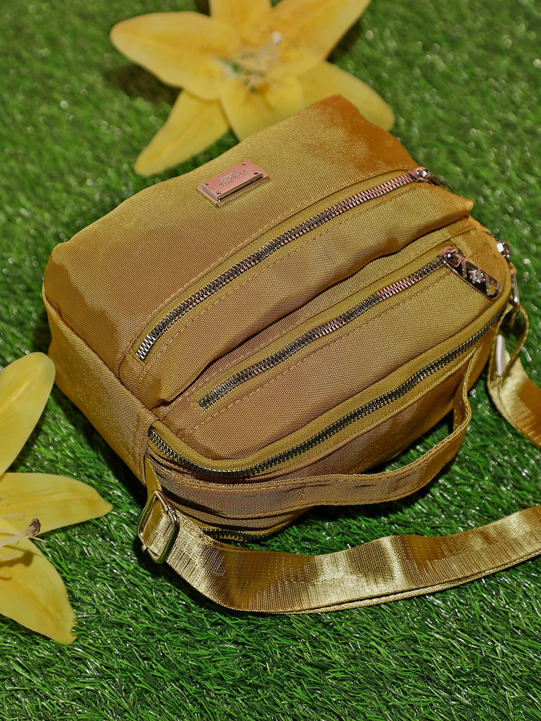 

LULU & SKY Textured Structured Sling Bag, Yellow
