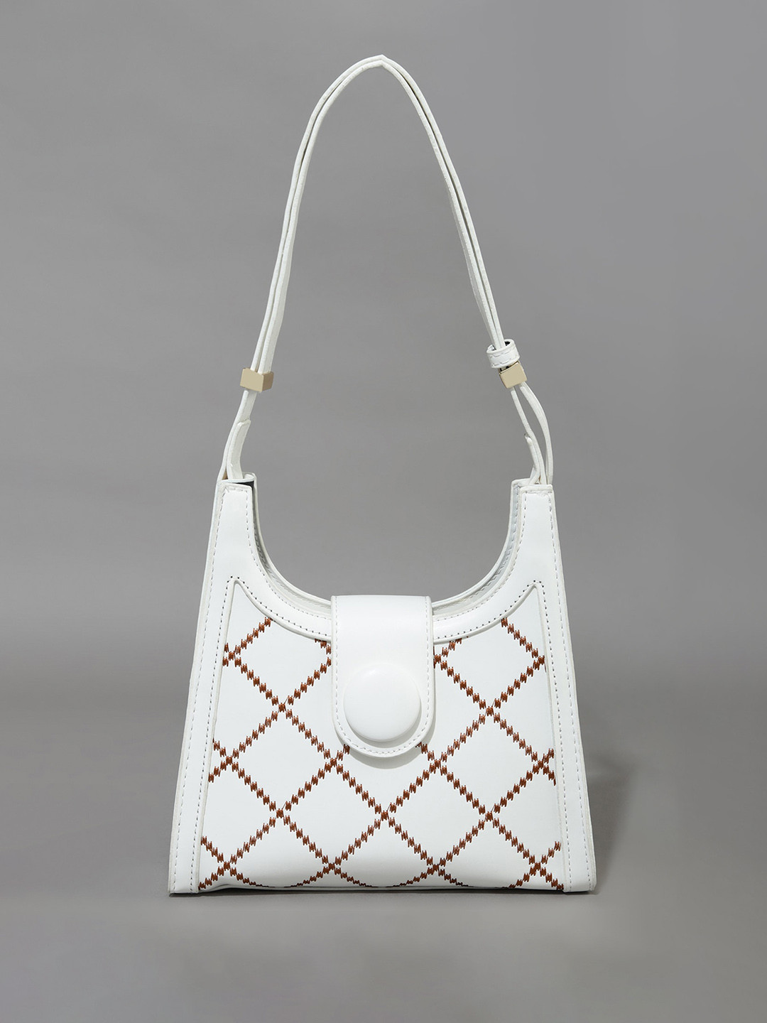 

LULU & SKY Geometric Textured Half Moon Shoulder Bag, White