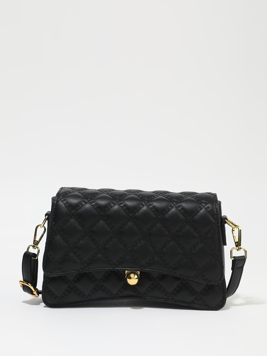 

LULU & SKY Textured Structured Sling Bag, Black