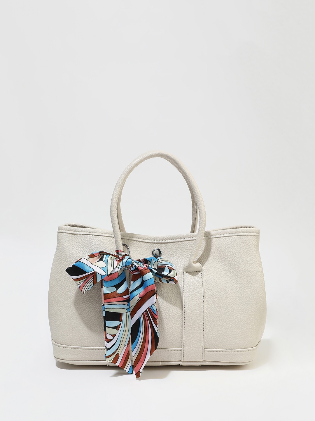 

LULU & SKY Textured Structured Handheld Bag With Scarf, White