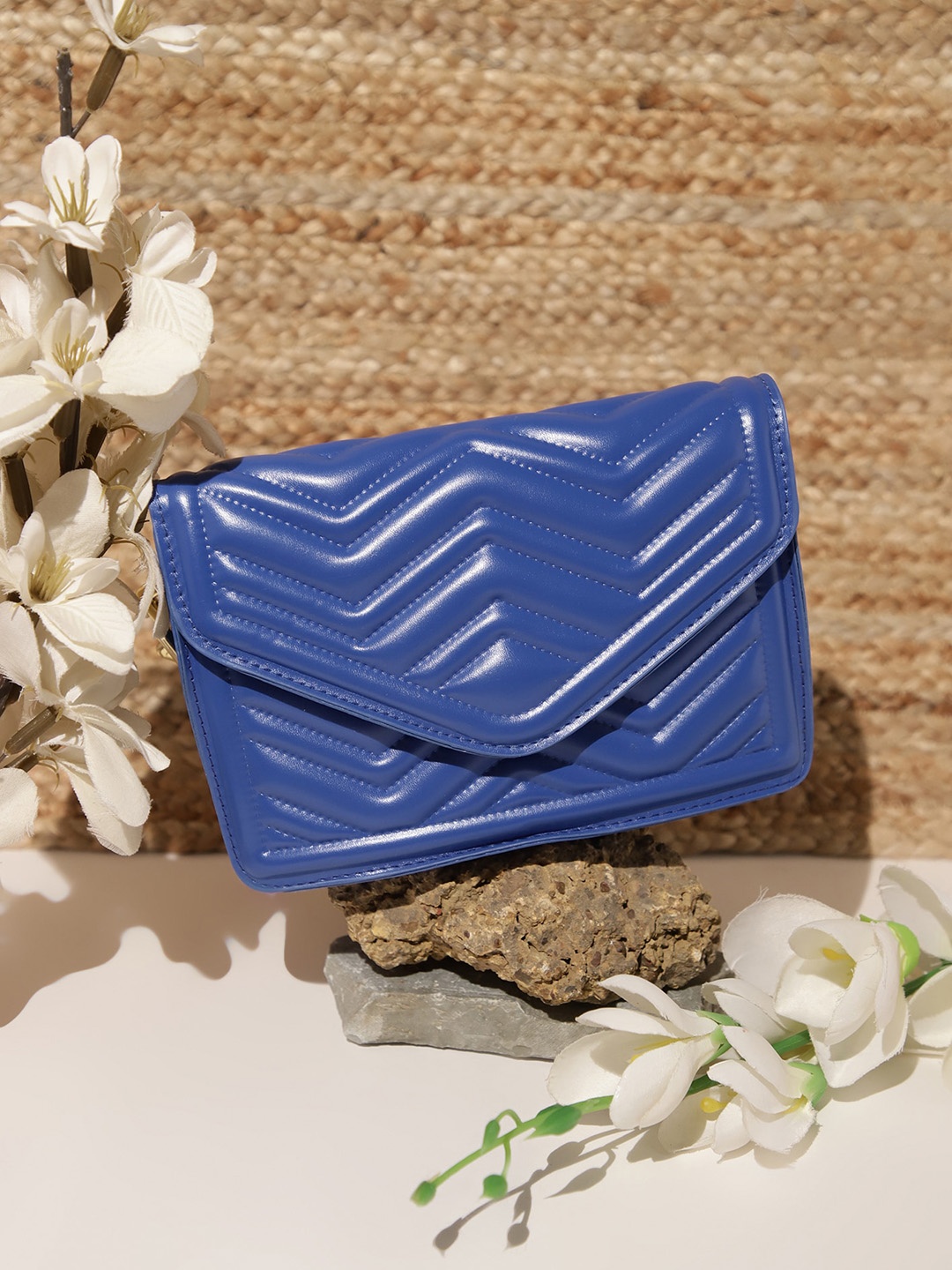 

LULU & SKY Textured PU Structured Sling Bag, Blue