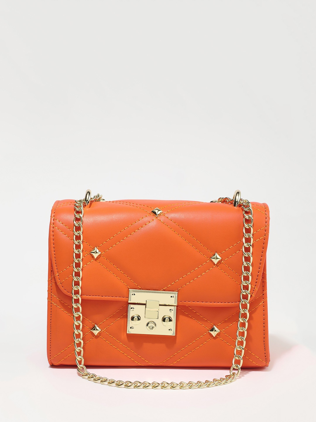 

LULU & SKY PU Oversized Structured Shoulder Bag with Quilted, Orange